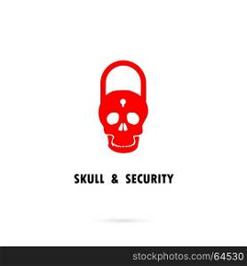 Human skull silhouettes and master key icon.Human skull and padlock tattoo logo design vector template.Master key,lock,padlock and skull front face logo.Vector illustration