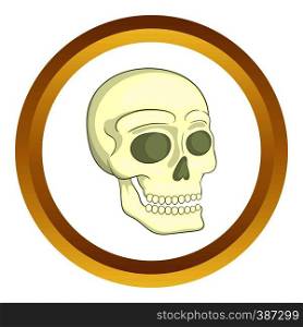 Human skull vector icon in golden circle, cartoon style isolated on white background. Human skull vector icon