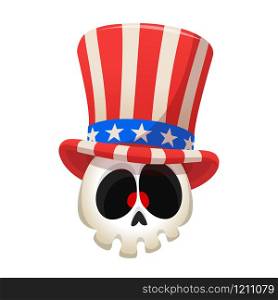 Human skull wearing Uncle Sam hat on white background. Cartoon illustration mascot for American Independence Day. 4th of july