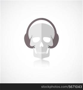 Human skull with headphones isolated on white background vector illustration