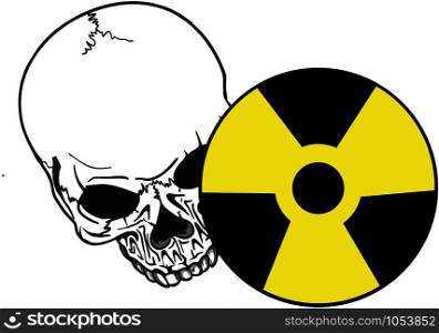 human skull with nuclear symbol