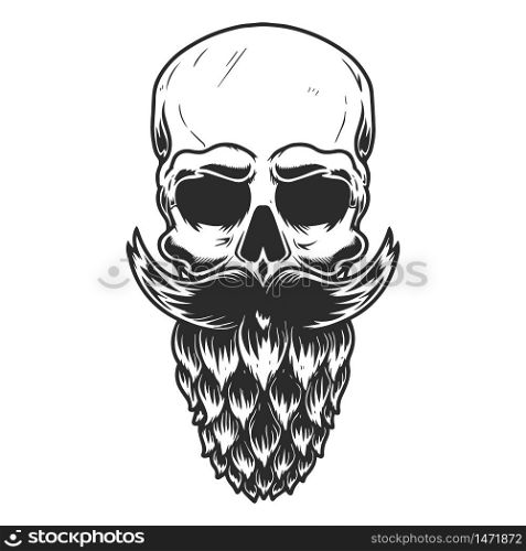 Human skull with the beard made from beer hop. Design element for poster, card, banner, flyer. Vector illustration