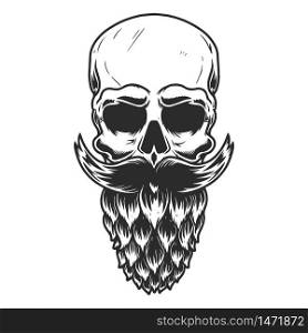 Human skull with the beard made from beer hop. Design element for poster, card, banner, flyer. Vector illustration
