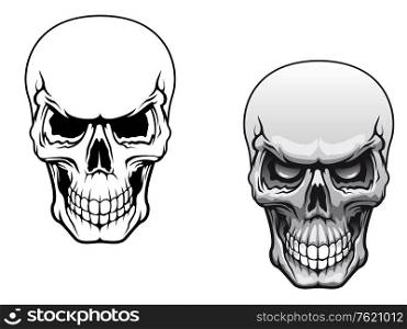 Human skulls in color and monochrome versions for tattoo design