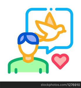 Human Speaking About Bird Icon Thin Line Vector. Ornithologist Talk With Love About Bird, Quote Frame And Heart Concept Linear Pictogram. Color Isolated Contour Symbol Illustration. Human Speaking About Bird Icon Thin Line Vector