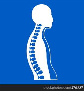 Human spine icon white isolated on blue background vector illustration. Human spine icon white