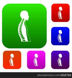 Human spine set icon color in flat style isolated on white. Collection sings vector illustration. Human spine set color collection
