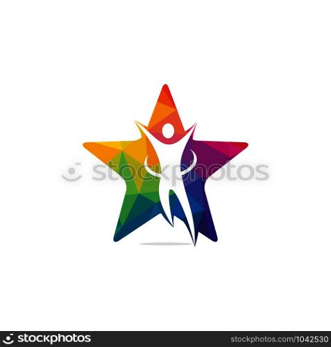 Human star creative logo design. Star people abstract vector emblem for education, social community and fitness.