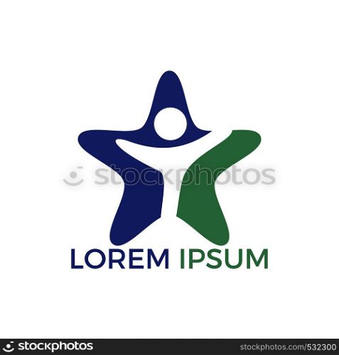 Human star creative logo design. Star people abstract vector emblem for education, social community and fitness.