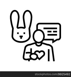 human talking about rabbit with love line icon vector. human talking about rabbit with love sign. isolated contour symbol black illustration. human talking about rabbit with love line icon vector illustration