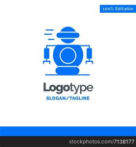 Human, Technology, Robotic, Robot Blue Solid Logo Template. Place for Tagline