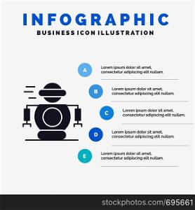 Human, Technology, Robotic, Robot Solid Icon Infographics 5 Steps Presentation Background
