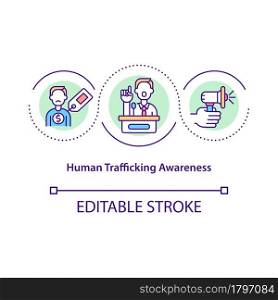 Human trafficking awareness concept icon. Prevent kidnapping and human trade abstract idea thin line illustration. Educate people about slavery. Vector isolated outline color drawing. Editable stroke. Human trafficking awareness concept icon