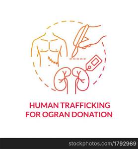 Human trafficking for organ donation red concept icon. Organ transaction and removal abstract idea thin line illustration. Worldwide banned operation. Vector isolated outline color drawing. Human trafficking for organ donation red concept icon