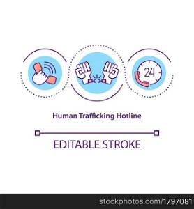 Human trafficking hotline concept icon. Helpline for kidnap victims abstract idea thin line illustration. Report human trade cases. Vector isolated outline color drawing. Editable stroke. Human trafficking hotline concept icon
