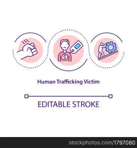 Human trafficking victim concept icon. Illegal human labor exploitation abstract idea thin line illustration. Women and children trade. Vector isolated outline color drawing. Editable stroke. Human trafficking victim concept icon