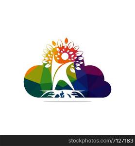 Human Tree And Roots Cloud Shape Logo Design. Human Tree Symbol Icon Logo Design