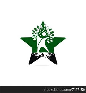 Human Tree And Roots Star Shape Logo Design. Human Tree Symbol Icon Logo Design