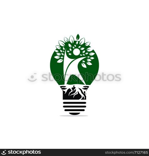 Human Tree Roots And Light bulb Icon Logo Design. Human Tree And Light bulb Symbol Icon Logo Design.