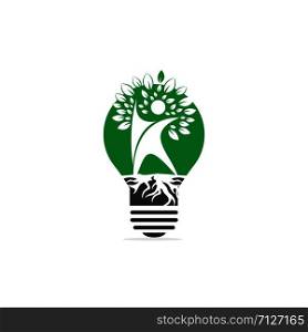 Human Tree Roots And Light bulb Icon Logo Design. Human Tree And Light bulb Symbol Icon Logo Design.