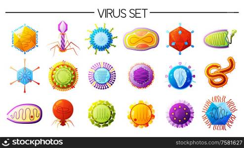 Human viruses varieties colorful icons set with smallpox different types flu measles polio ebola isolated vector illustration