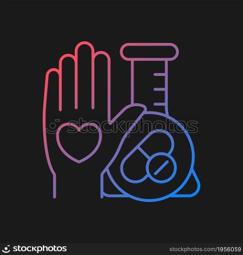 Human volunteer research gradient vector icon for dark theme. Contribute to medical advances. Investigational drugs. Thin line color symbol. Modern style pictogram. Vector isolated outline drawing. Human volunteer research gradient vector icon for dark theme