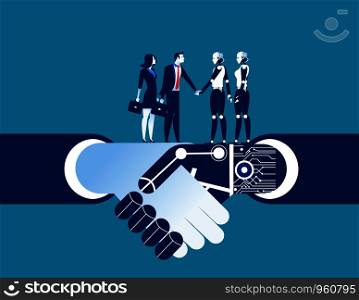 Human vs robot shake hand. Concept business automation illustration. Vector robot flat.