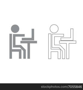 Human working at the laptop grey set icon .