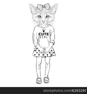 humanimal kitty girl. cat girl kidl dressed up in casual style