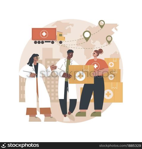 Humanitarian aid abstract concept vector illustration. Healthcare material assistance, independent aid, humanitarian service, charitable giving, help during natural disaster abstract metaphor.. Humanitarian aid abstract concept vector illustration.
