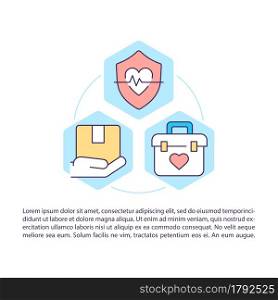 Humanitarian medicine concept line icons with text. PPT page vector template with copy space. Brochure, magazine, newsletter design element. Healthcare linear illustrations on white. Humanitarian medicine concept line icons with text.