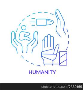 Humanity blue gradient concept icon. International aid principle abstract idea thin line illustration. Empathy and love toward people. Isolated outline drawing. Myriad Pro-Bold font used. Humanity blue gradient concept icon