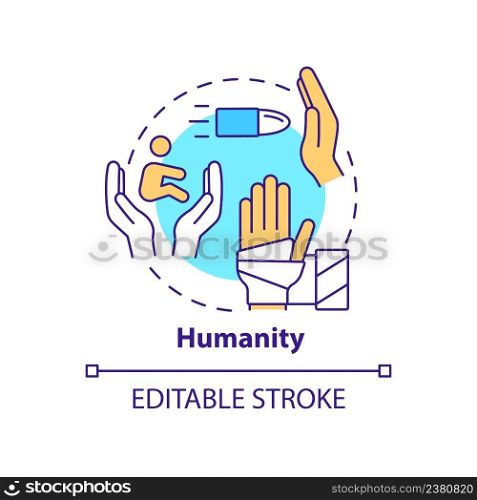 Humanity concept icon. International aid principle abstract idea thin line illustration. Empathy and love toward people. Isolated outline drawing. Editable stroke. Arial, Myriad Pro-Bold fonts used. Humanity concept icon