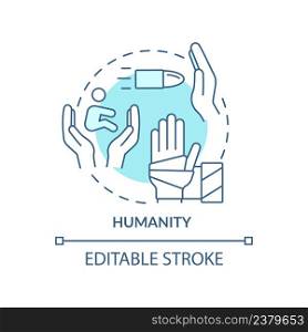 Humanity turquoise concept icon. International aid principle abstract idea thin line illustration. Empathy toward people. Isolated outline drawing. Editable stroke. Arial, Myriad Pro-Bold fonts used. Humanity turquoise concept icon