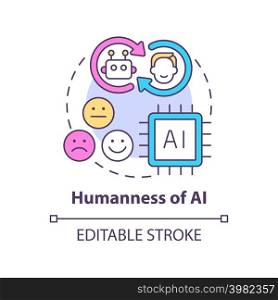 Humanness of AI concept icon. Machine learning. Tech macro trends abstract idea thin line illustration. Isolated outline drawing. Editable stroke. Arial, Myriad Pro-Bold fonts used. Humanness of AI concept icon