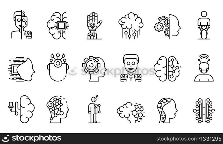 Humanoid icons set. Outline set of humanoid vector icons for web design isolated on white background. Humanoid icons set, outline style