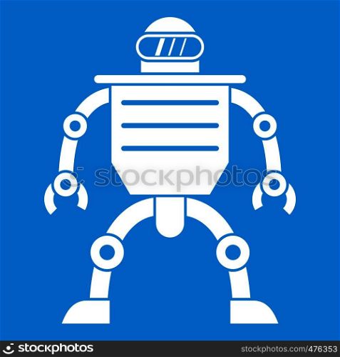 Humanoid robot icon white isolated on blue background vector illustration. Humanoid robot icon white
