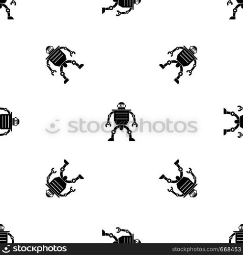 Humanoid robot pattern repeat seamless in black color for any design. Vector geometric illustration. Humanoid robot pattern seamless black