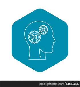 Humans brain with gearwheel icon. Outline illustration of humans brain with gearwheel vector icon for web. Humans brain with gearwheel icon, outline style