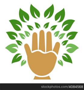 humans&rsquo;s hand with tree leaves for logo design