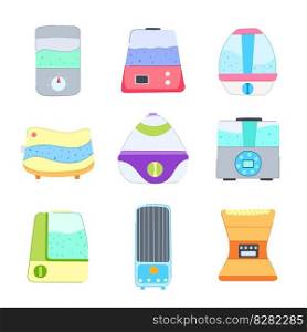 humidifier air set cartoon. home steam, room humidify, cleaner aromatherapy, vapor diffuser humidifier air sign. isolated symbol vector illustration. humidifier air set cartoon vector illustration