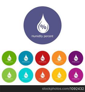 Humidity percent icons color set vector for any web design on white background. Humidity percent icons set vector color