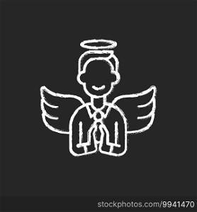 Humility chalk white icon on black background. Company culture. Employee accountability. Professional worker. Business trust. Core corporate values. Isolated vector chalkboard illustration. Humility chalk white icon on black background