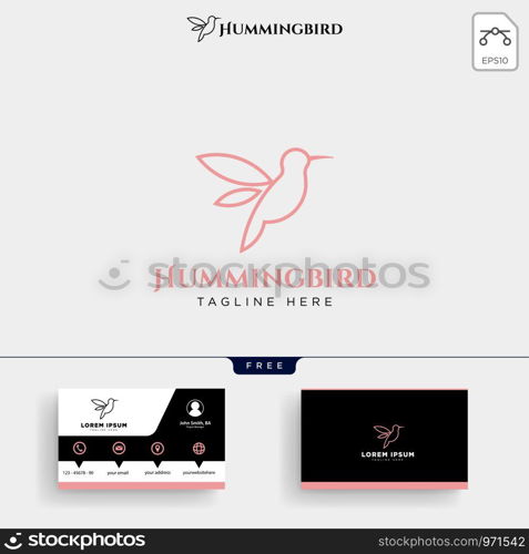 Humming bird beauty logo template vector illustration and business card design. Humming bird beauty logo template and business card