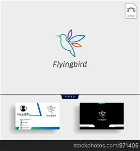 Hummingbird, colibri flying bird creative logo template vector illustration with business card design - vector. Hummingbird, colibri flying bird logo template with business card