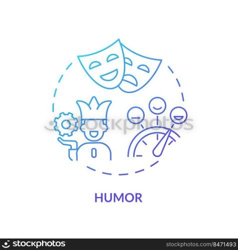 Humor blue gradient concept icon. Jokes and comedy. Emotional regulation. Cognitive change abstract idea thin line illustration. Isolated outline drawing. Myriad Pro-Bold font used. Humor blue gradient concept icon