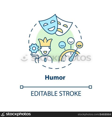 Humor concept icon. Jokes and comedy. Emotional regulation. Cognitive change abstract idea thin line illustration. Isolated outline drawing. Editable stroke. Arial, Myriad Pro-Bold fonts used. Humor concept icon