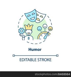 Humor concept icon. Jokes and comedy. Emotional regulation. Cognitive change abstract idea thin line illustration. Isolated outline drawing. Editable stroke. Arial, Myriad Pro-Bold fonts used. Humor concept icon