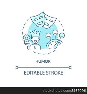 Humor turquoise concept icon. Joke and comedy. Emotional regulation. Cognitive change abstract idea thin line illustration. Isolated outline drawing. Editable stroke. Arial, Myriad Pro-Bold fonts used. Humor turquoise concept icon