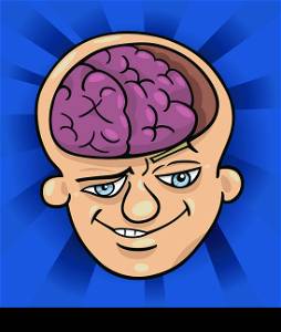 Humorous Cartoon Illustration of Brainy Man or Smart Guy